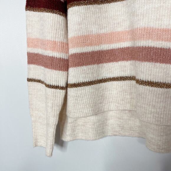 New Skies Are Blue Large L Cream Red Pink Cozy Striped Sweater Round Neck - Picture 5 of 11